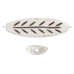 India Tribal Carved Leaf Marquise Cream Black Yak Bone 40mm Pendant Bead